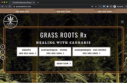 computer screen with Grass Roots Rx website displayed