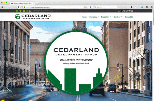 computer screen with Cedarland Development website displayed