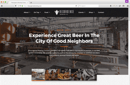computer screen with Resurgence Brewing Company website displayed